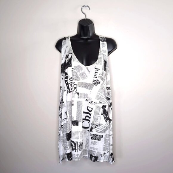 Vintage USA Quirky Novelty Newspaper Boho Relaxed Two Tone Summer Dress L - Picture 1 of 9
